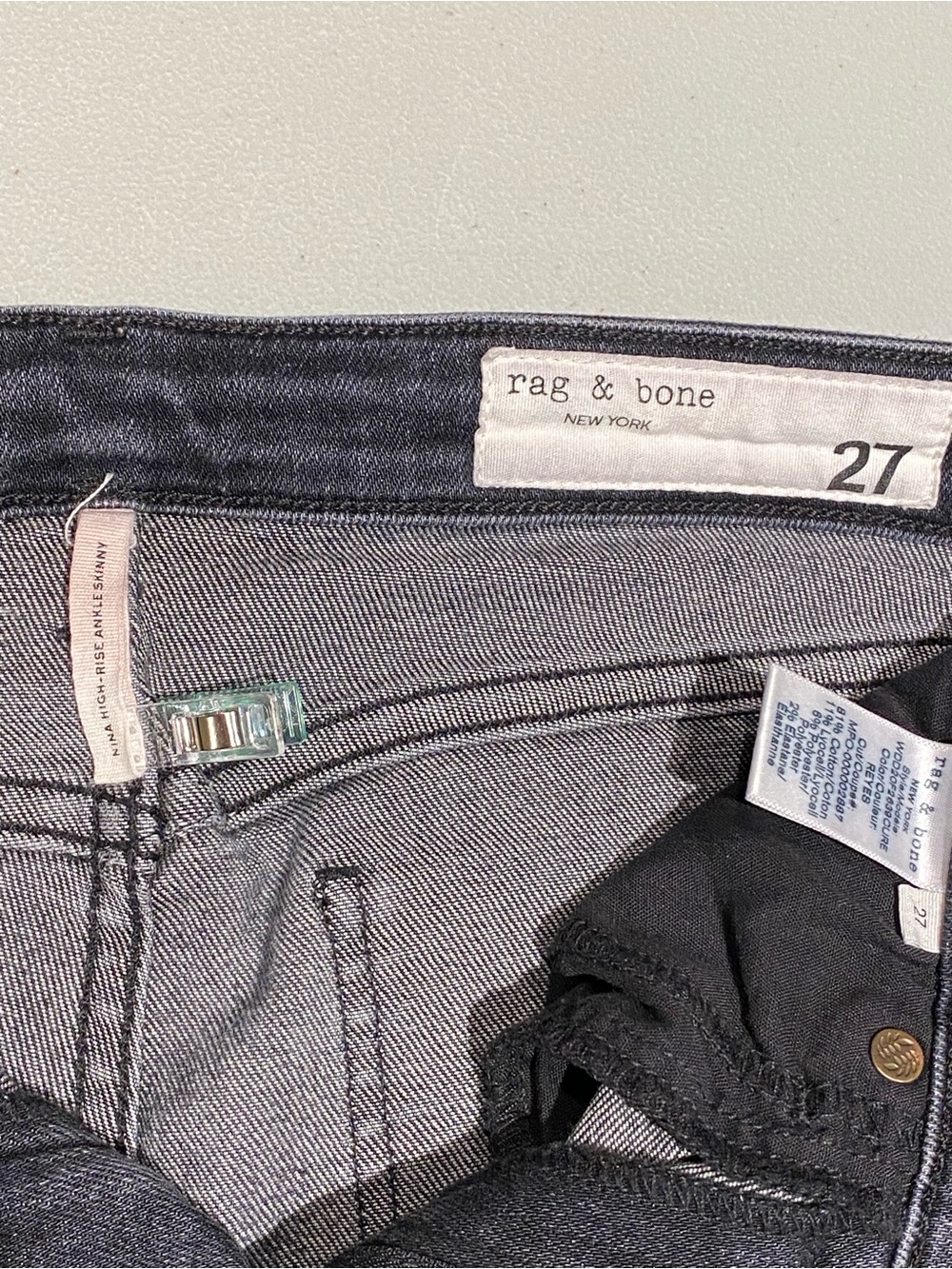 Rag & Bone Nina High Rise Ankle Skinny Jeans, Black/Gray wash, size 27 - Picture 7 of 8